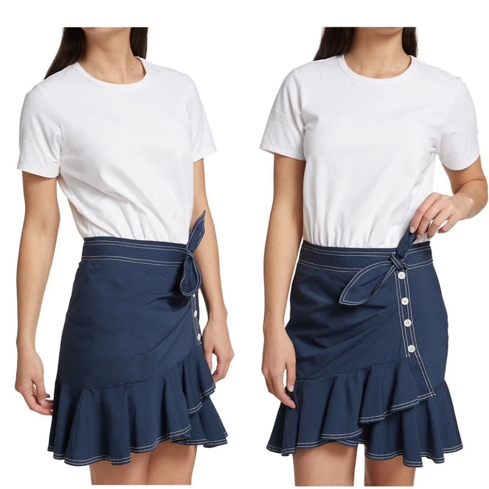 Veronica Beard White Tee Navy Blue Ruffle Mini Dress XS New! - Picture 2 of 5